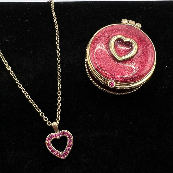 Gold with Red Enameled Trinket Box with a Heart and Matching necklace - Picture 1 of 3